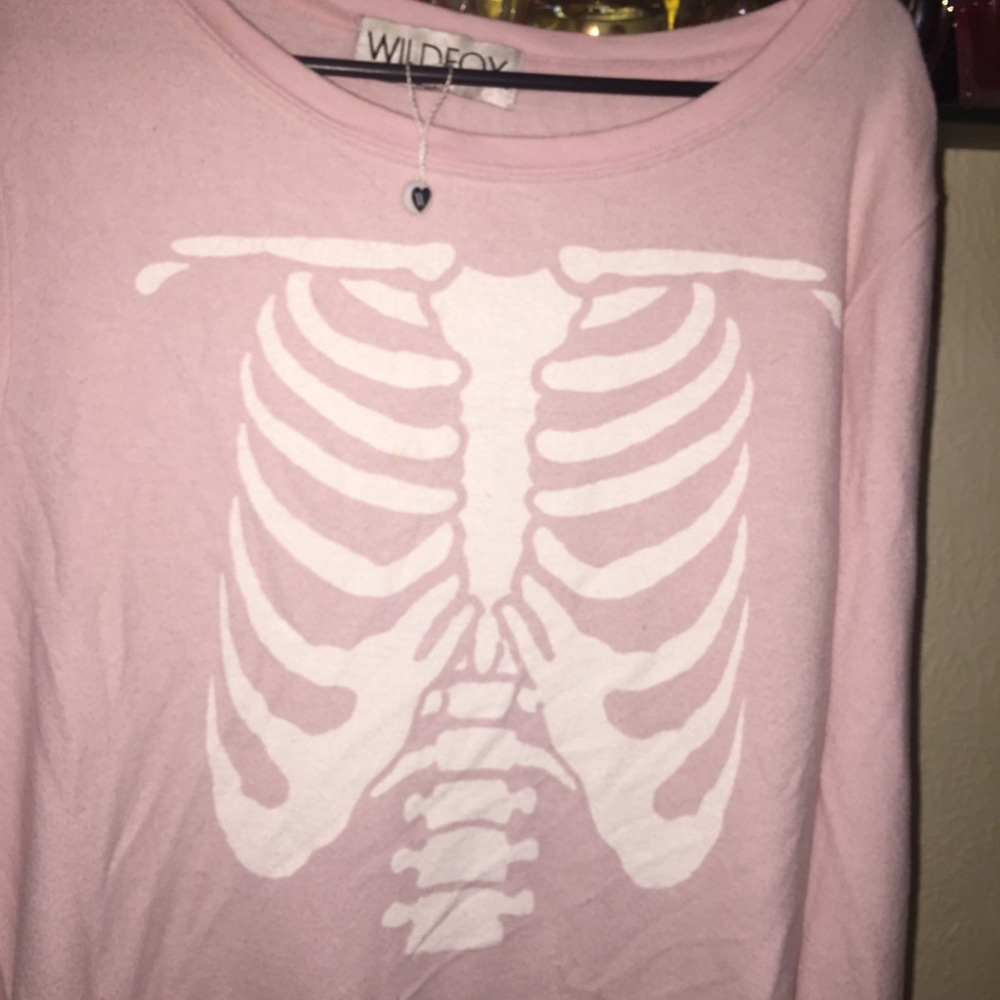 Wildfox Pink Inside Out Skeleton Jumper